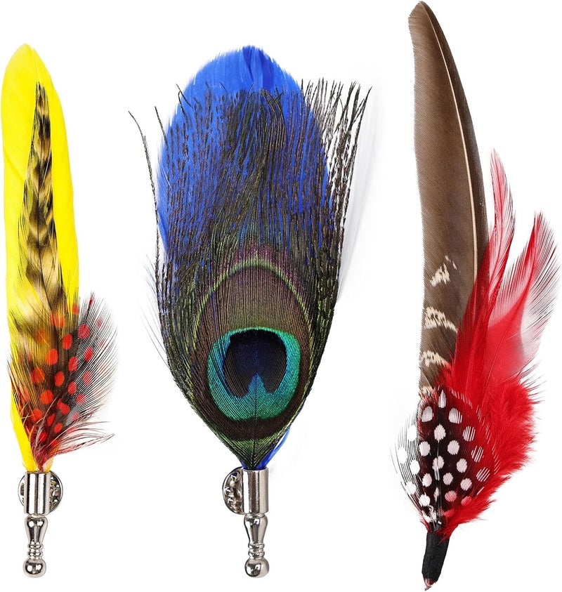 MAOFENG 3PCS Natural Hat Feathers Handmade Alloy Feathers Brooch for DIY Craft Fedora Cowboy Oktoberfest Trilby Hats Holiday Party Accessories Decorations - Image 1